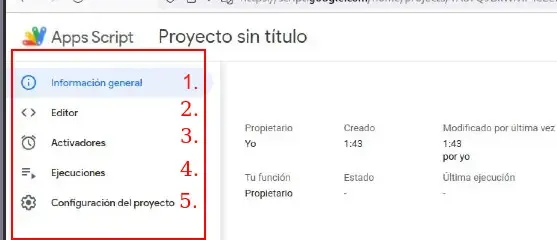Estructura de las opciones del editor Apps Script